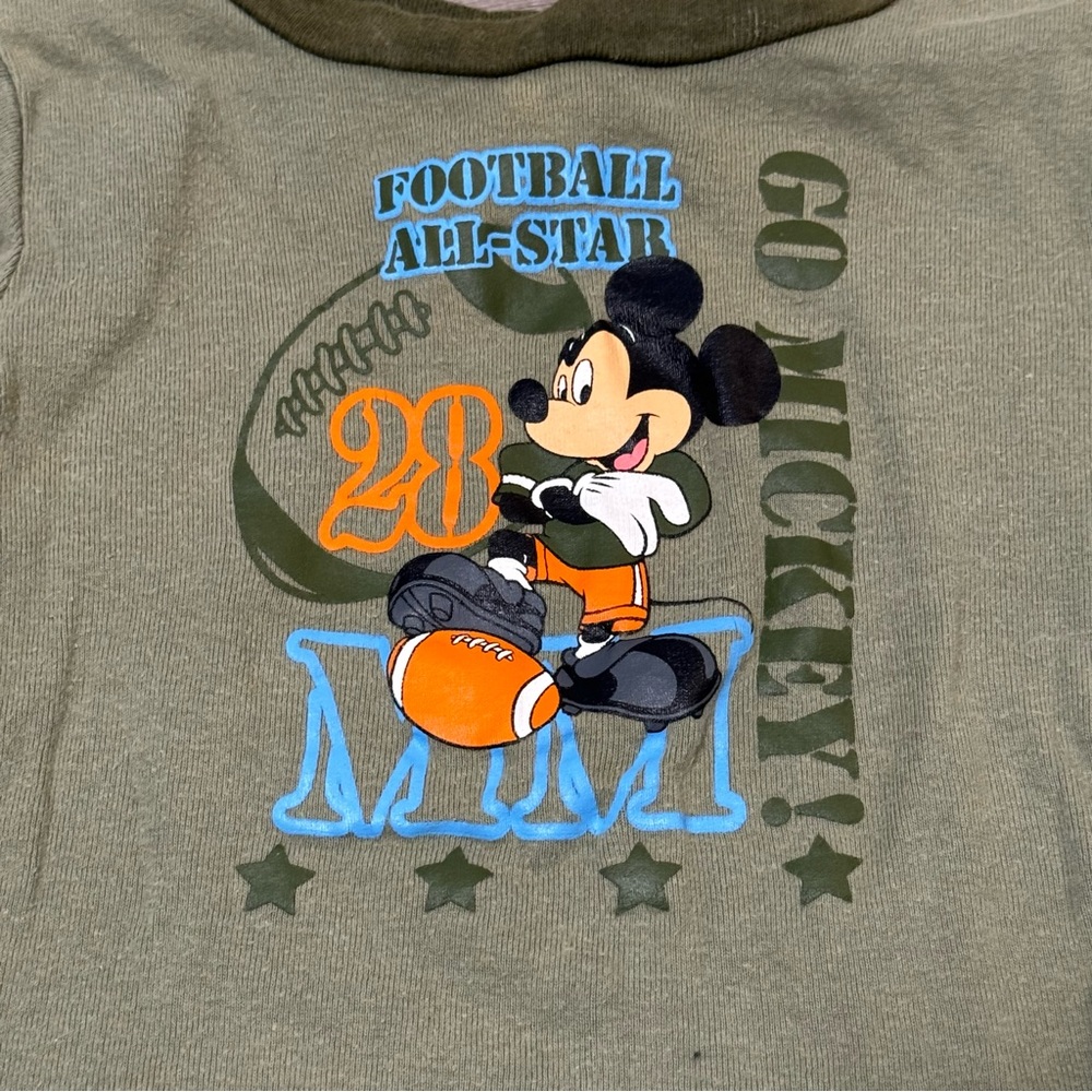 Vintage Mickey Mouse All star football green shirt tee Top 24m athletic - Picture 3 of 7